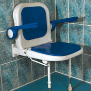 AKW 4000 Series Standard Shower Seat with Support Legs Blue Padded Seat Back and Arms