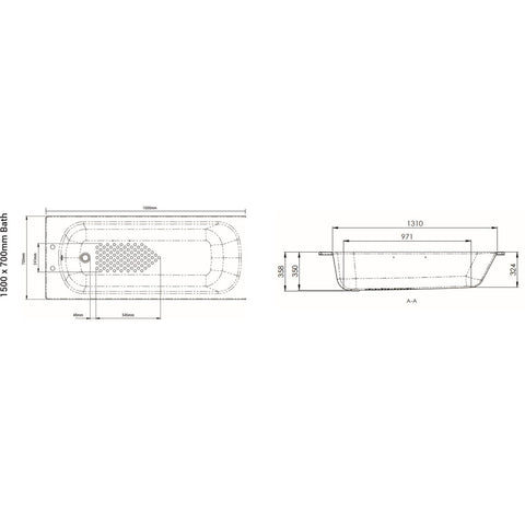 AKW 1500 x 700mm Steel Bathtub and Kit