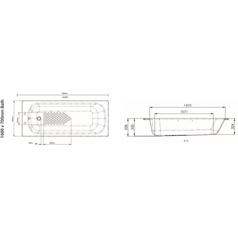 AKW 1600 x 700mm Steel Bathtub and Kit