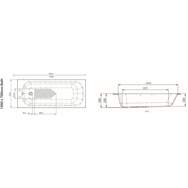 AKW 1600 x 700mm Steel Bathtub and Kit