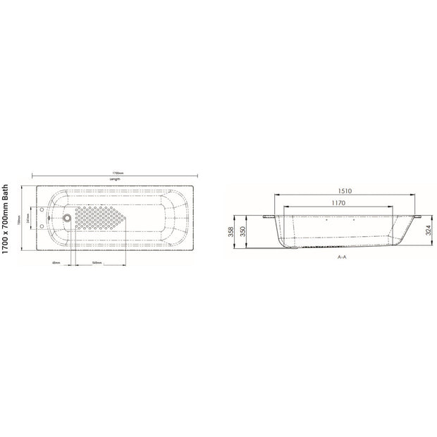 AKW 1700mm x 700mm Steel Bathtub and Kit