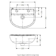 AKW Navlin Wash Basin 450mm 2 Tap Hole