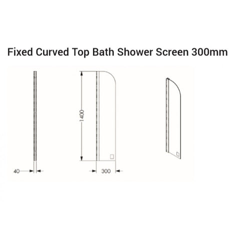 AKW Fixed Curved Top Bath Shower Screen 300mm