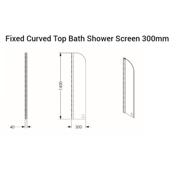 AKW Fixed Curved Top Bath Shower Screen 300mm