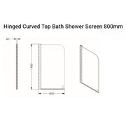 AKW Hinged Curved Top Bath Shower Screen 800mm