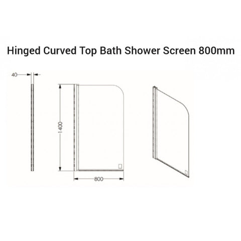 AKW Hinged Curved Top Bath Shower Screen 800mm