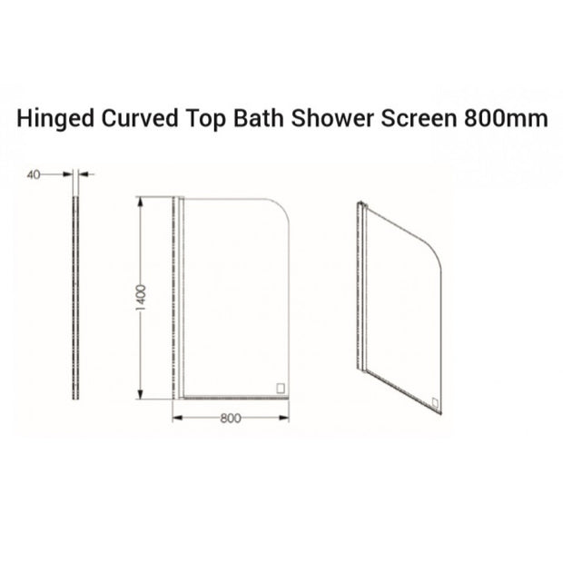 AKW Hinged Curved Top Bath Shower Screen 800mm