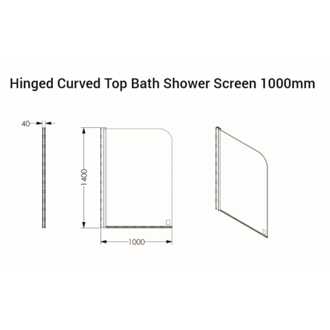 AKW Hinged Curved Top Bath Shower Screen 1000mm
