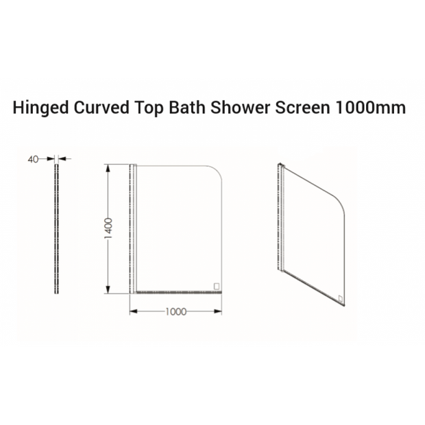 AKW Hinged Curved Top Bath Shower Screen 1000mm