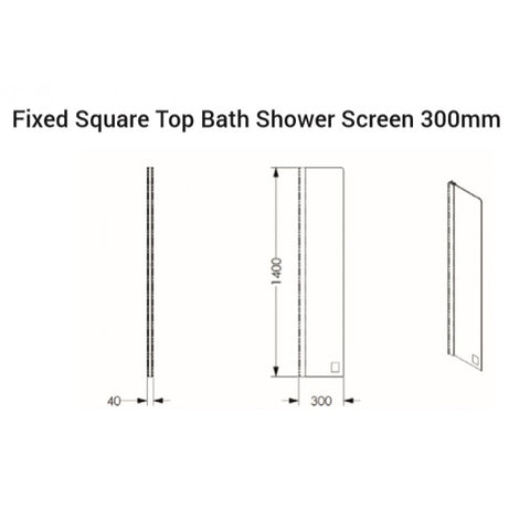Fixed Square Top Bath Shower Screen 300mmAKW