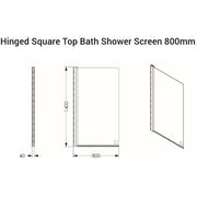 AKW Hinged Square Top Bath Shower Screen 800mm
