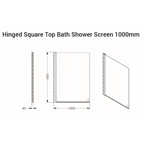 AKW Hinged Square Top Bath Shower Screen 1000mm