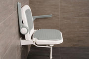 AKW 4000 Series Wall Mounted Extra Wide Fold Up Shower Seat with Support Legs Grey Padded Seat Back and Arms