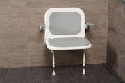 AKW 4000 Series Wall Mounted Extra Wide Fold Up Shower Seat with Support Legs Grey Padded Seat Back and Arms
