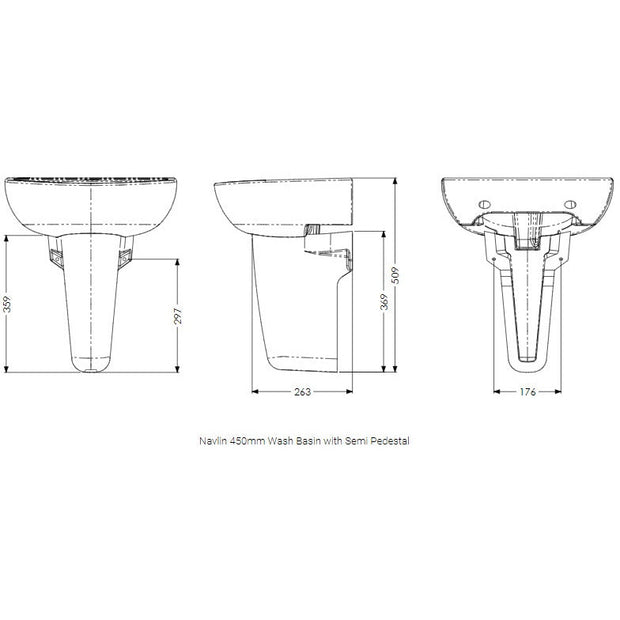 AKW Navlin Wash Basin 450mm 2 Tap Hole