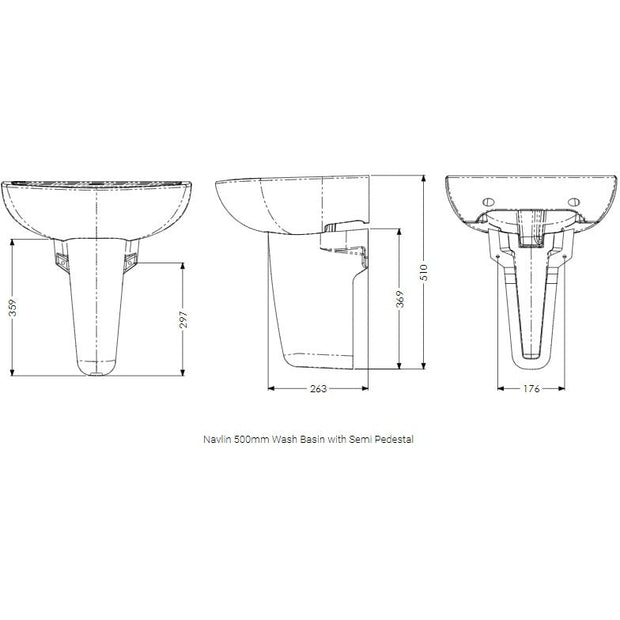 Navlin Wash Basin 500mm 1 Tap Hole