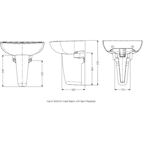 Navlin Wash Basin 500mm 2 Tap Hole