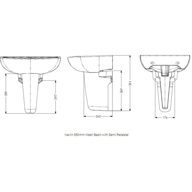 Navlin Wash Basin 550mm 2 Tap Hole