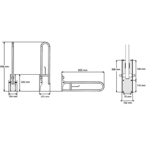 AKW Stainless Steel Hinged Fold-Up Double Hairpin Rail (32mm)