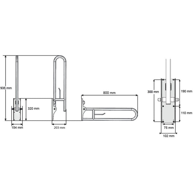 AKW Stainless Steel Hinged Fold-Up Double Hairpin Rail (32mm)