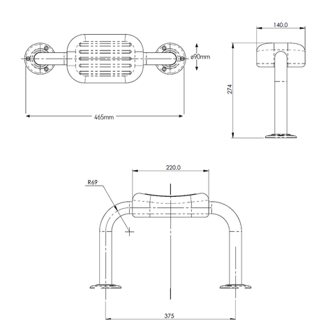 AKW Padded Back Rest Rail - Blue