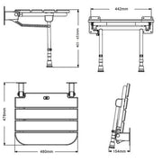 AKW Fold Up Wooden Slatted Shower Seat with Support Legs