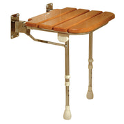 AKW Fold Up Wooden Slatted Shower Seat with Support Legs